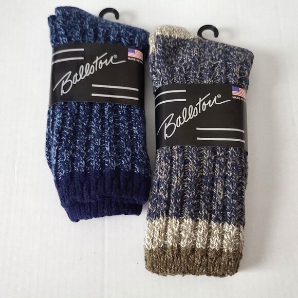 Ballston Heavyweight 40% Wool Socks Unisex 2 Pairs Sz Large Navy/Blue Brown NWT - Picture 1 of 7
